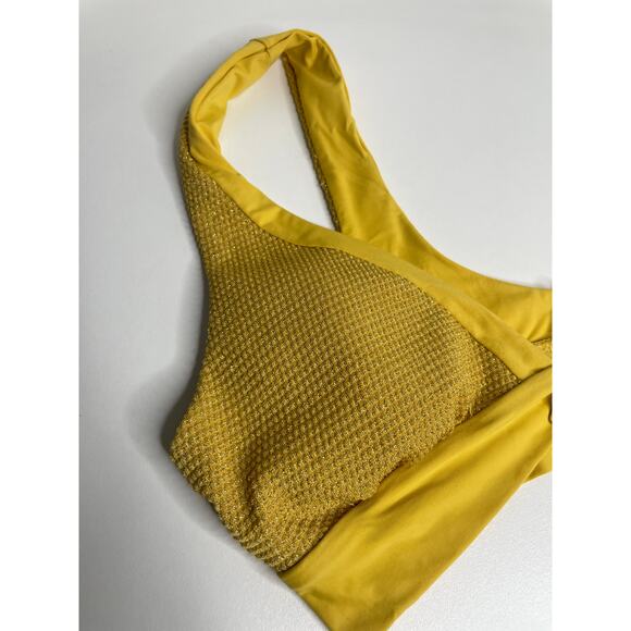 NEW Becca Womens Bikini Top Size Small Yellow Golden Sparkle - Picture 3 of 6